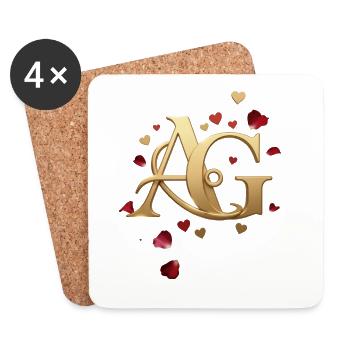 Goldenes Monogramm A&G mit Herzen - Untersetzer (4er-Set) - Weiß - Vorne