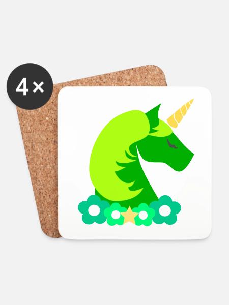 grünes Einhorn - Untersetzer (4er-Set) - Weiß