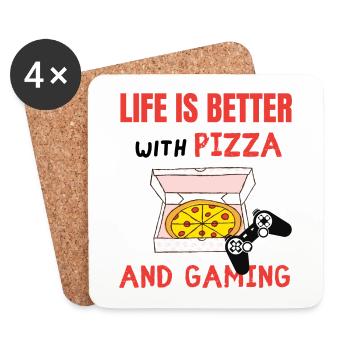 La vie est meilleure avec pizza et cadeau de jeu - Dessous de verre (lot de 4) - blanc - Devant