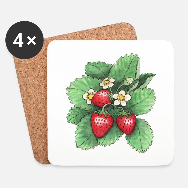 Erdbeeren - Untersetzer (4er-Set) - Weiß