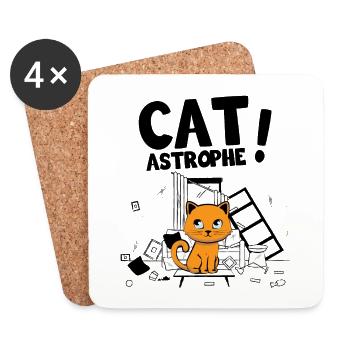 Cat Astrophe ! - Jeu de Mots Chatons Mignons - Dessous de verre (lot de 4) - blanc - Devant