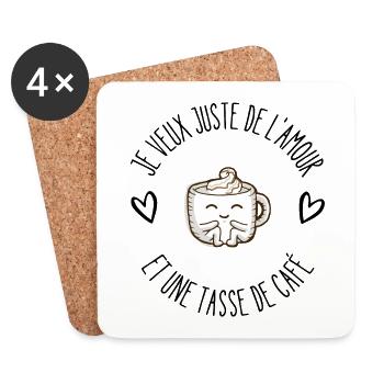 Je veux juste de l'amour et du café - Dessous de verre (lot de 4) - blanc - Devant