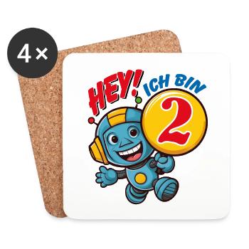 Zwei Jahre kleiner Roboter Kindergeburtstag - Untersetzer (4er-Set) - Weiß - Vorne