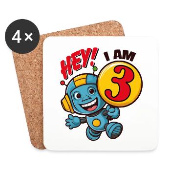 Petit Robot Drôle Troisième Anniversaire - Dessous de verre (lot de 4) - blanc - Devant