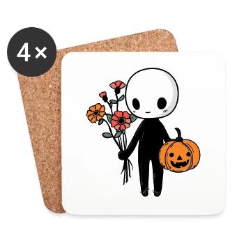 Cute Halloween Minimalistic Flowers and Pumpkin - Untersetzer (4er-Set) - Weiß - Vorne