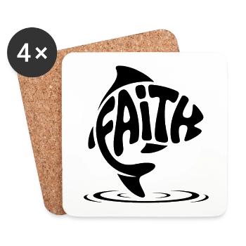Gott Fisch - Christliches Logo - Untersetzer (4er-Set) - Weiß - Vorne
