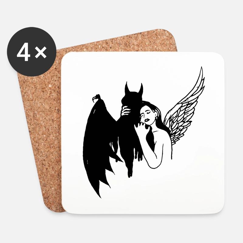 Hug Me - Angel Demon - Coasters (set of 4) - white