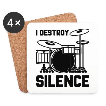 Schlagzeuger I Destroy Silence - Untersetzer (4er-Set) - Weiß - Vorne