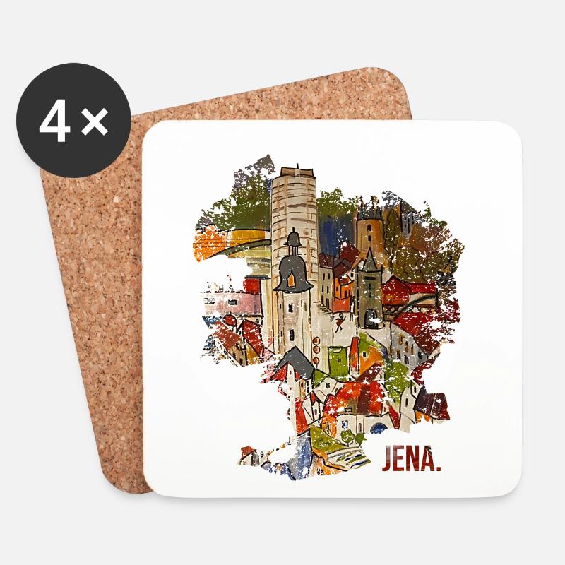 Jena handgemalte Stadtmap mit Keksrolle - Untersetzer (4er-Set) - Weiß
