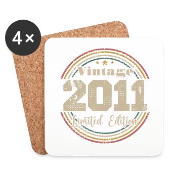 2011 Anniversaire Vintage Rétro Né En - 2011 - Dessous de verre (lot de 4) - blanc - Devant