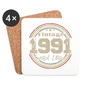 1991 Anniversaire Vintage Rétro Né En - 1991 - Dessous de verre (lot de 4) - blanc - Devant