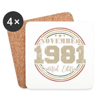 Cadeau D'anniversaire, Vintage Né En Novembre 1981 - Dessous de verre (lot de 4) - blanc - Devant