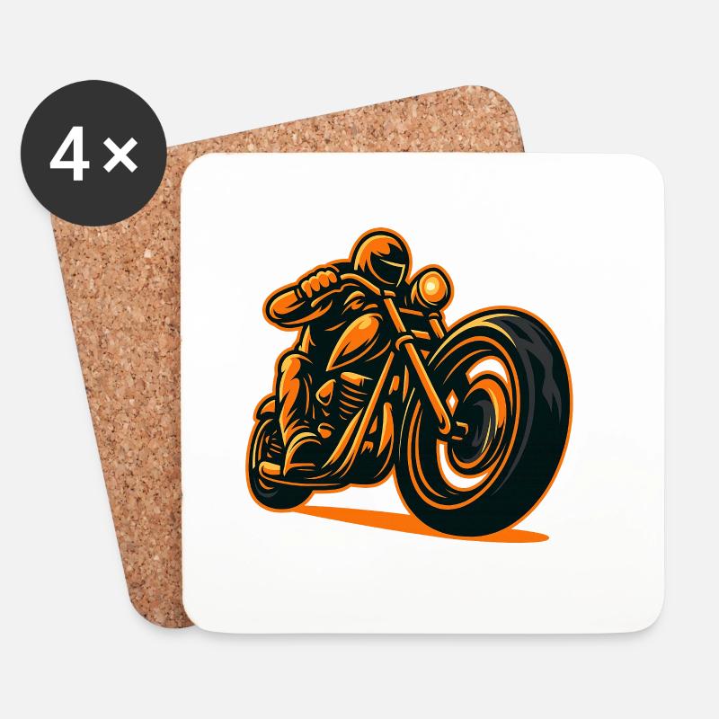 Flammen-Motorradfahrer - Untersetzer (4er-Set) - Weiß
