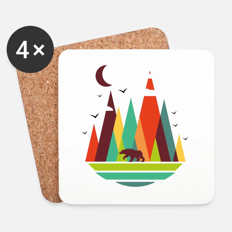 Bunte Berge Bär - Untersetzer (4er-Set) - Weiß