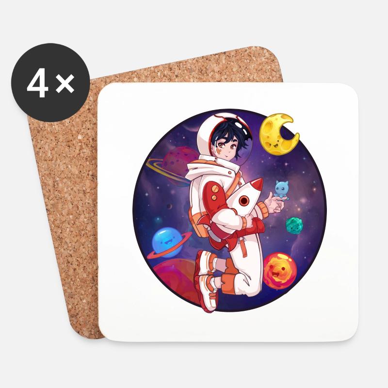Kosmonautenjunge Chibi im Weltraum - Untersetzer (4er-Set) - Weiß