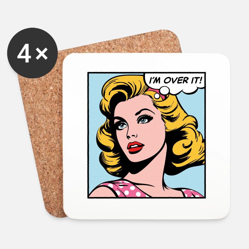 Ich bin drüber, Pop-Art-Mädchen - Untersetzer (4er-Set) - Weiß