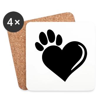 Cœur Chien Patte Chien Amour Patte - Dessous de verre (lot de 4) - blanc - Devant