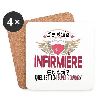 Infirmière Super Pouvoir Cadeau Humour Femme - Dessous de verre (lot de 4) - blanc - Devant