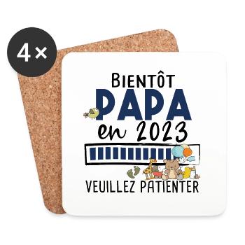 Papa 2023 Père Bébé Naissance Parent Fils Fille - Dessous de verre (lot de 4) - blanc - Devant