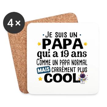 Papa 19 ans Anniversaire Fête des Pères Humour - Dessous de verre (lot de 4) - blanc - Devant