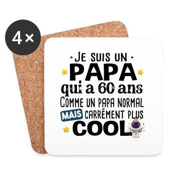 Papa 60 ans Anniversaire Fête des Pères Humour - Dessous de verre (lot de 4) - blanc - Devant