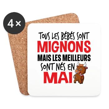 Bébé Mai Taureau Naissance Cadeau Baby - Dessous de verre (lot de 4) - blanc - Devant