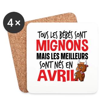 Bébé Avril Taureau Naissance Cadeau Baby - Dessous de verre (lot de 4) - blanc - Devant
