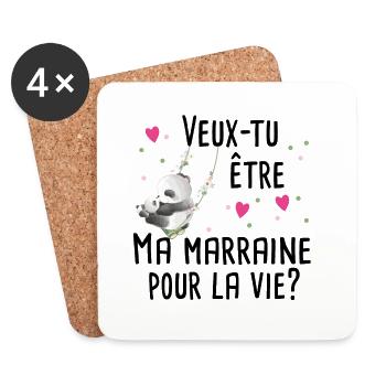 Marraine Bébé Naissance Grossesse Panda Cadeau - Dessous de verre (lot de 4) - blanc - Devant