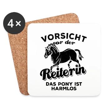 Vorsicht vor der Reiterin das Pony ist harmlos - Untersetzer (4er-Set) - Weiß - Vorne