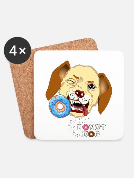 Hund beißt Donut - Untersetzer (4er-Set) - Weiß