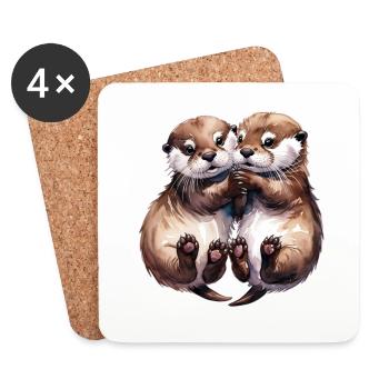 Cuddling Otters - Coasters (set of 4) - white - Front