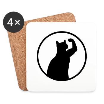 Gym Cat - Cat Silhouette - Coasters (set of 4) - white - Front