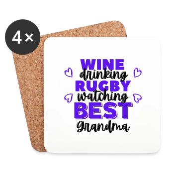 Boire du vin. Regarder le rugby. Meilleure grand-mère - Dessous de verre (lot de 4) - blanc - Devant