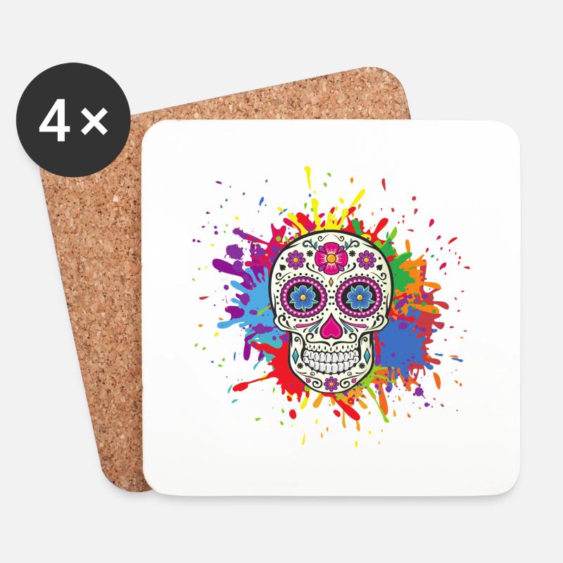 Mexikanischer Schädel - Untersetzer (4er-Set) - Weiß