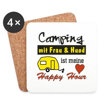 happy hour camping mit frau und hund - Untersetzer (4er-Set) - Weiß - Vorne