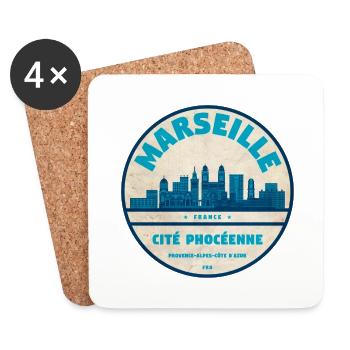 Marseille Skyline Badge - Dessous de verre (lot de 4) - blanc - Devant