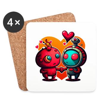 Roboter zum Valentinstag lieben #love - Untersetzer (4er-Set) - Weiß - Vorne