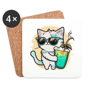 Le chat le plus cool de la plage - Dessous de verre (lot de 4) - blanc - Devant