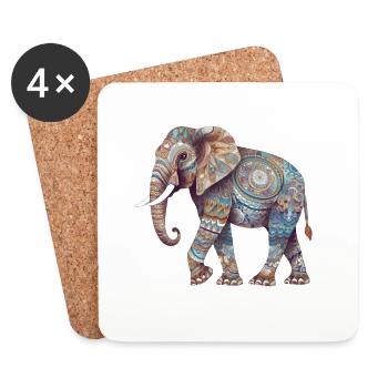 Colorful Mandala Elephant - Coasters (set of 4) - white - Front