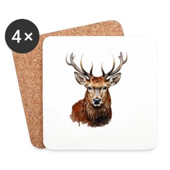 Rothirsch Portrait – Alpen Wildtier Motiv - Untersetzer (4er-Set) - Weiß - Vorne