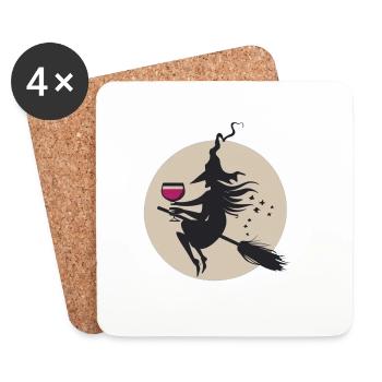 Moonlit Witch on Broom with Wine - Coasters (set of 4) - white - Front