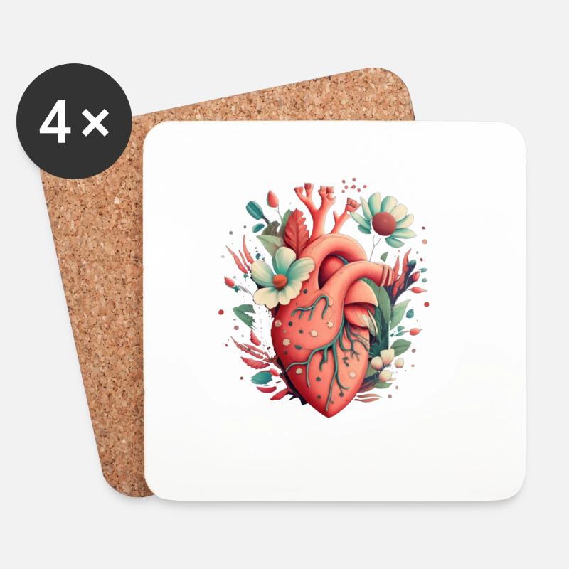Heart Bloom Botanisch - Untersetzer (4er-Set) - Weiß