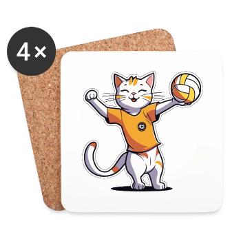 Volley-ball enfants chat I drôles d’animaux | Des sports | - Dessous de verre (lot de 4) - blanc - Devant