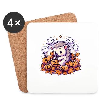 Süßes Schwein Halloween Deko mit Kürbissen - Untersetzer (4er-Set) - Weiß - Vorne