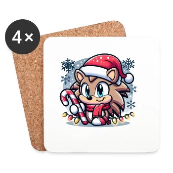 Hedgehog Christmas - Coasters (set of 4) - white - Front
