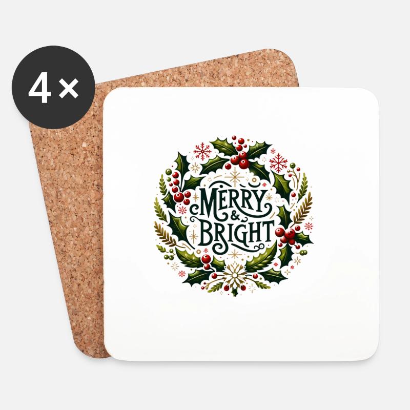 Merry & Bright - Untersetzer (4er-Set) - Weiß