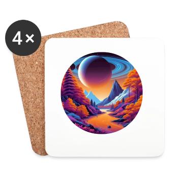 Landscape, Moon, Mountains, Trees - Coasters (set of 4) - white - Front