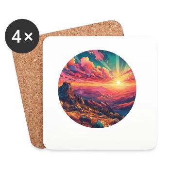 Landscape Colorful Sunset Mountains Comic - Coasters (set of 4) - white - Front
