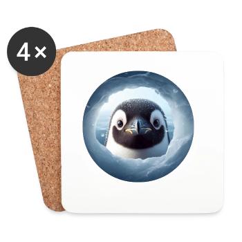 Pingouin regardant à travers un trou de neige - Dessous de verre (lot de 4) - blanc - Devant