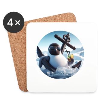 Comic penguin leaning in anchor with cocktail - Coasters (set of 4) - white - Front